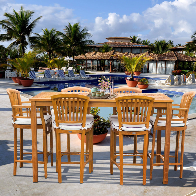 Orleans Outdoor 7 - Piece Teak Bar Height Dining Set with Cushions