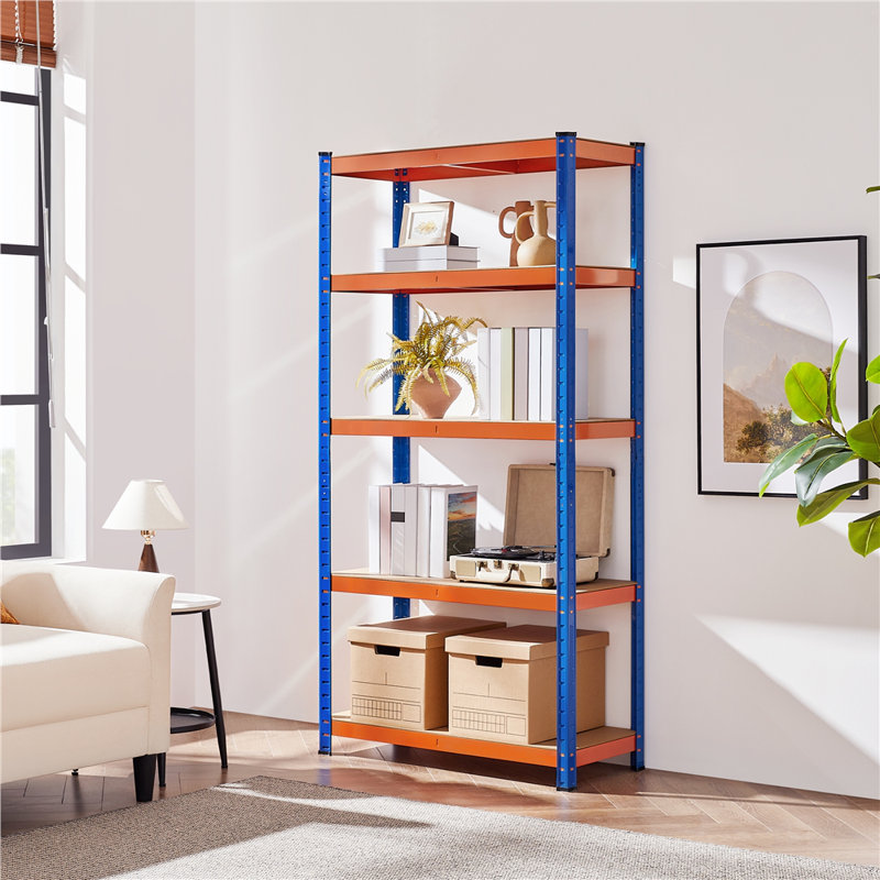 90cm W Steel Shelving Unit, Orange/Blue