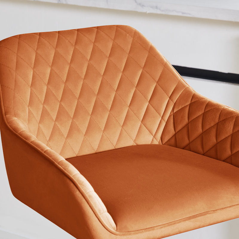 Velvet Height Adjustable Swivel Upholstered Bar Stools, Orange