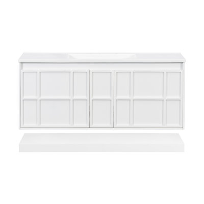 48" Wall-Mounted Bathroom Vanity Cabinet, 2 Large Drawers & Open Bottom Shelf, White
