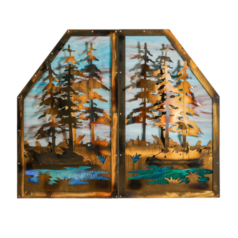 Moose at Lake 3 Panel Stained Glass Window