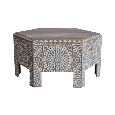 Kingstowne Solid Wood Coffee Table, Hand Carved In Design, 36x31x18 by Bungalow Rose