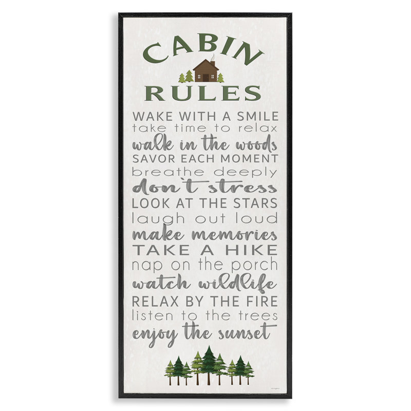 «Fun Rustic Cabin Rules», giclée encadrée, design par Seven Trees Design, H 30 po x l 13 po, Giclée encadrée noir minuit