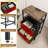 2 Drawers Nightstand with Charging Station, Bedroom Nightstand with USB Ports & Outlets Open Shelf Black, night stand with Red wood texture Print