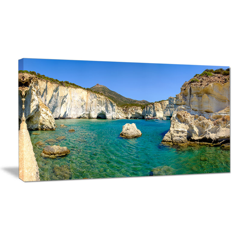 « turquoise water beach panorama », reproduction de photo sur toile tendue encadrée, H 16 po x l 32 po x P 1 po, Toile tendue