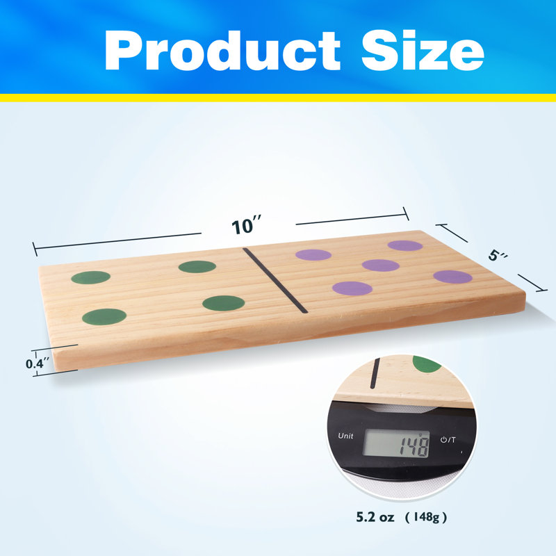 Giant Wooden Dominoes with Multi-Color Dots, 28-Piece Wood Domino Game Set for All Ages, 10" H x 5" W x 0.5" D