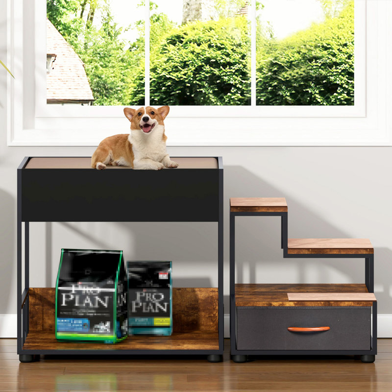 Black and Brown Multi-Level Dog Bed with Storage