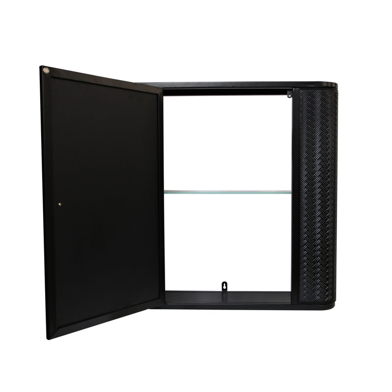 Armoire de salle de bain murale avec miroir, 2 tablettes intérieures, décor américain, au-dessus de la toilette, fermeture magnétique, cadre en acier, miroir à une porte à assemblage rapide pour rangement, conception rustique, meuble-lavabo, eau