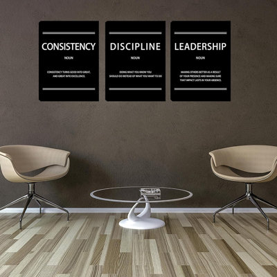 3 Pieces Motivational Inspirational Wall Art Decor - Consistency Discipline Leadership Poster, Positive Quote Artwork Wall Art For Workplace Office Be