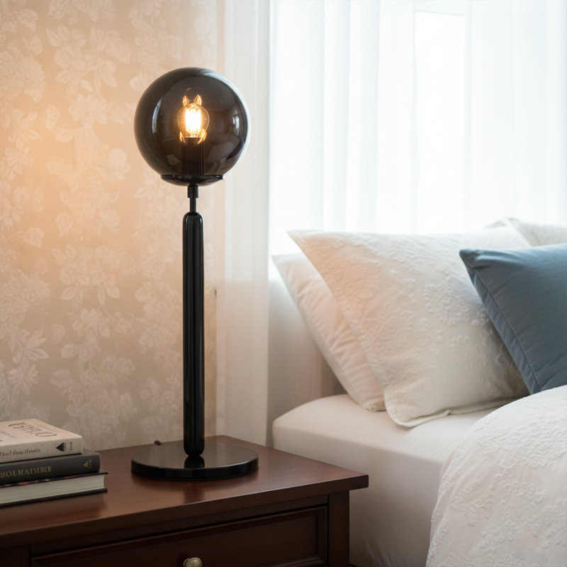 Lampe de table moderne 21 po avec tige en métal Aurelia, Noir, Noir