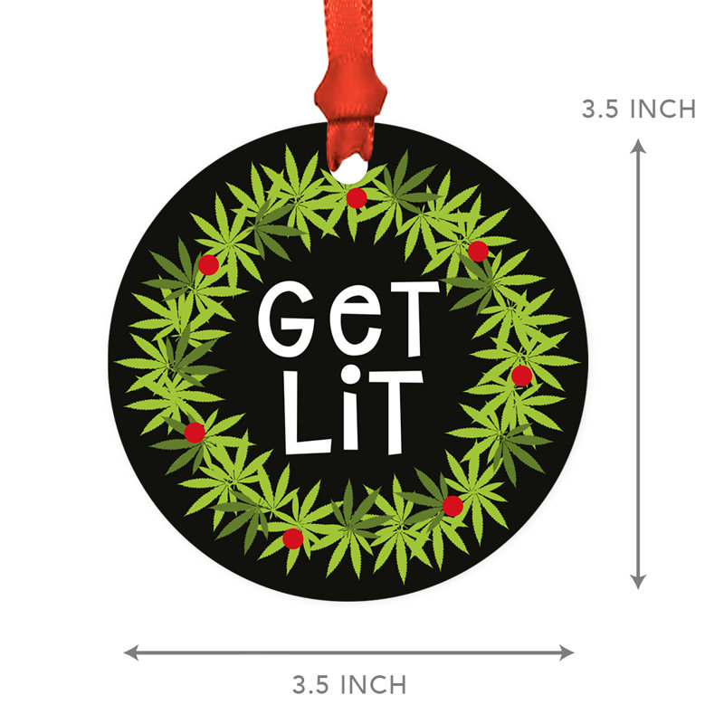 Décoration de Noël ronde en métal Funny cannabis