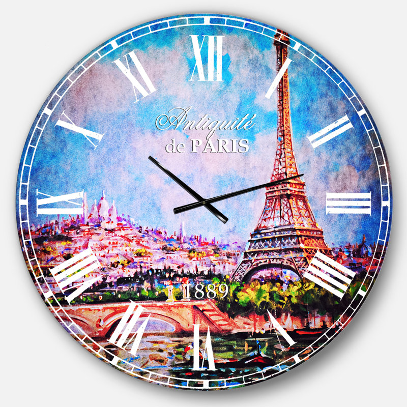 Horloge murale colorée Eiffel et Sacré-Cœur, Surdimensionné
