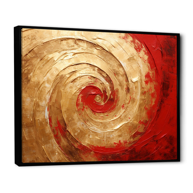 Red Gold Fusion Spiral IV - Abstract Spirals, reproduction d'art encadrée, H 12 po x l 20 po x P 1 po, Cadre flottant noir
