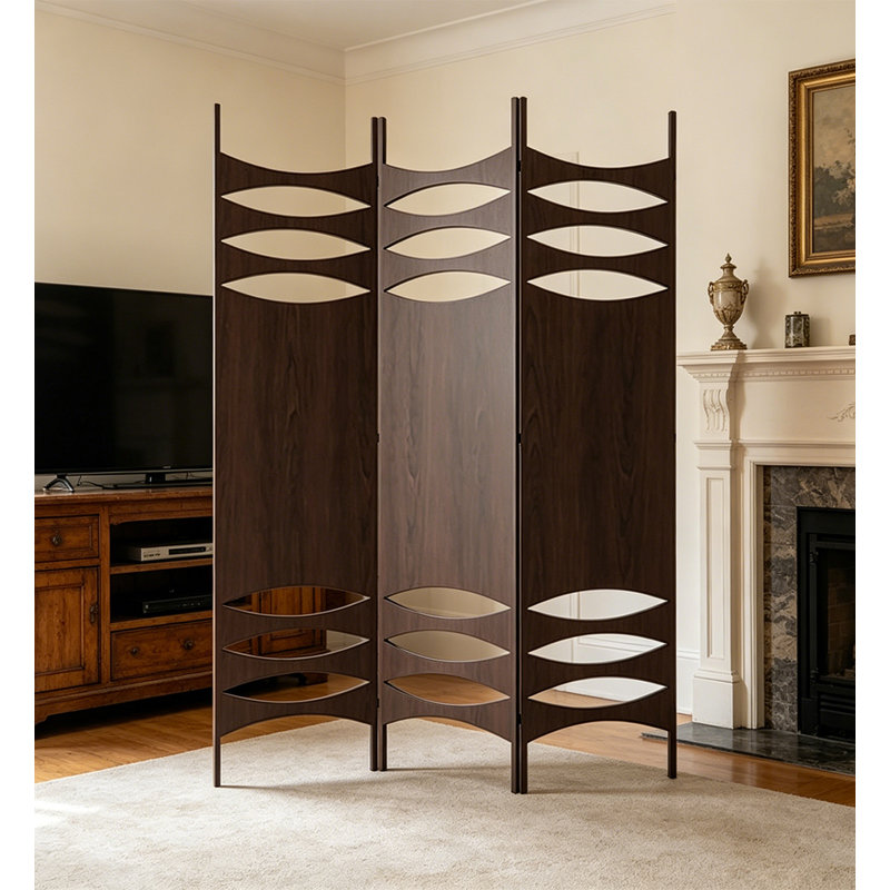 Paravent de chambre pliable Mid-Century, 3, H 70,9 po x l 47,2 po x P 0,8 po, Brun