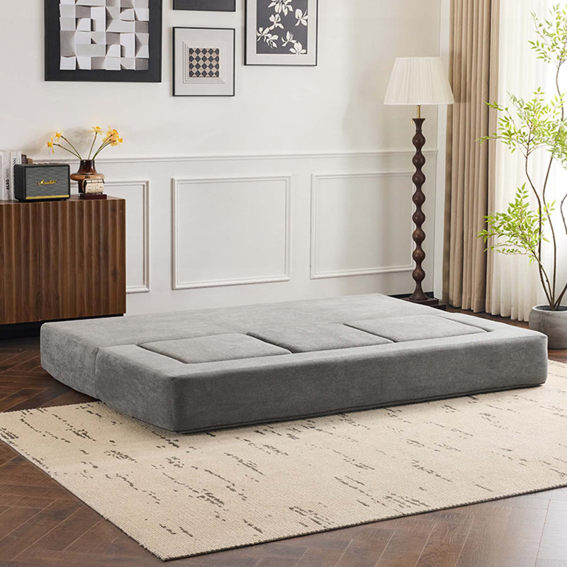 Canapé-lit modulaire convertible en chenille avec 3 repose-pieds, Grey Chenille