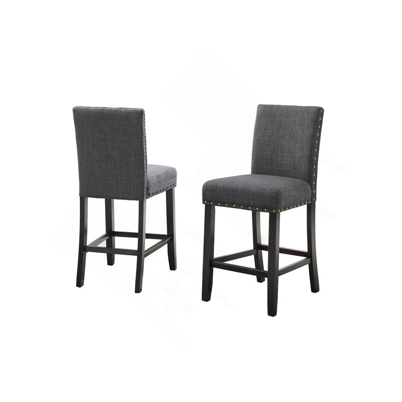 Tabourets en tissu à hauteur de comptoir en tissu avec garniture cloutée, ensemble de 2, Gris