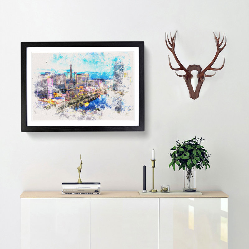 The Las Vegas Strip - Picture Frame Painting Print, 62cm H x 87cm W x 2cm D, Oak Framed