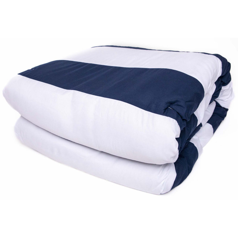 Nautical Baffle Box Stitch Striped Comforter Set, Navy, Queen Comforter + 6 Additional Pieces
