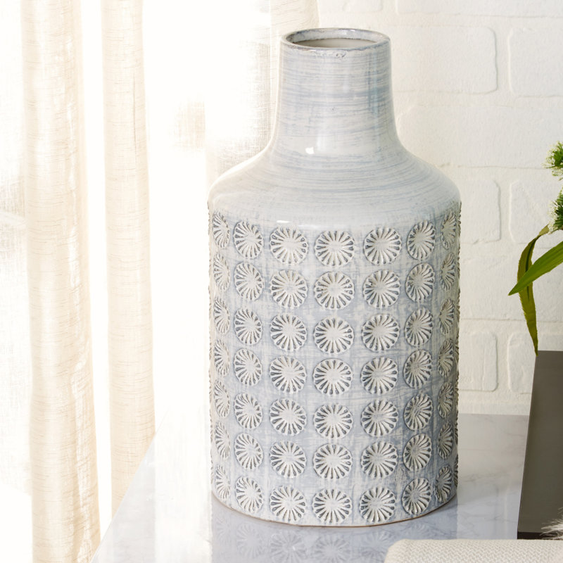 Vase de table rond en céramique, H 14,15 po x l 7,65 po x P 7,60 po