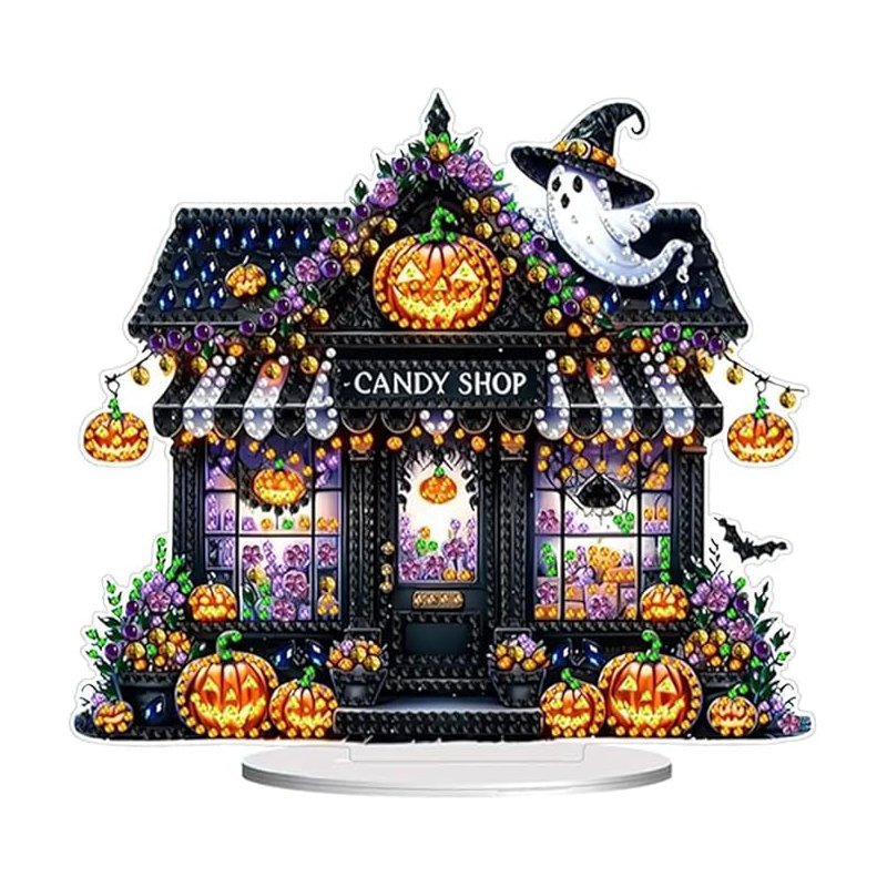 Antigoni  5D DIY Halloween Candy Shop House Diamond Painting Kit Crystal Rhinestone Acrylic Table Top Decoration
