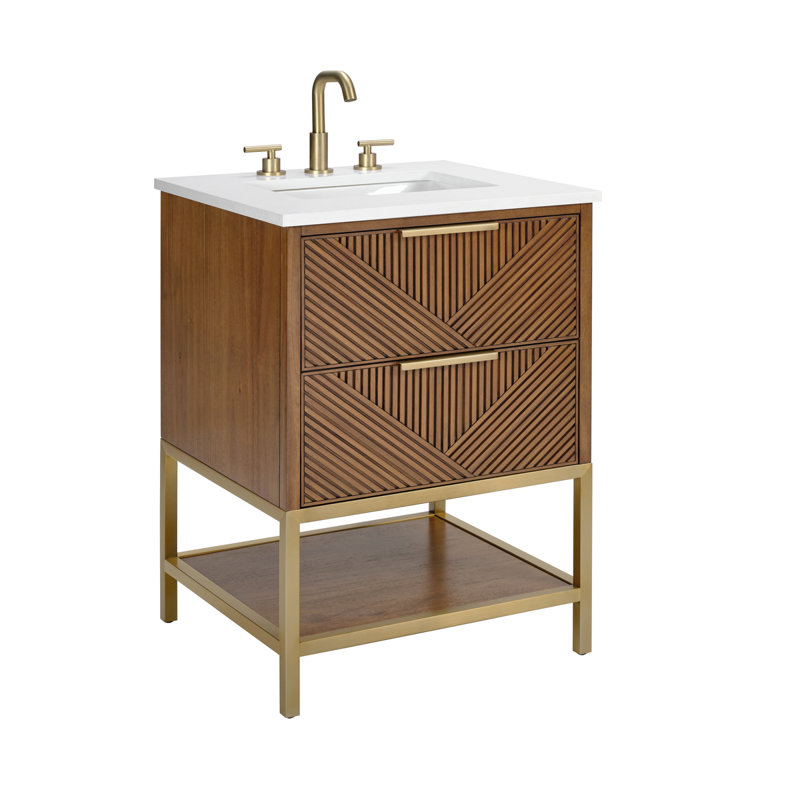 Ensemble de meuble-lavabo 24 po Diamond, Quartz Calacatta, Noyer, Laiton satiné