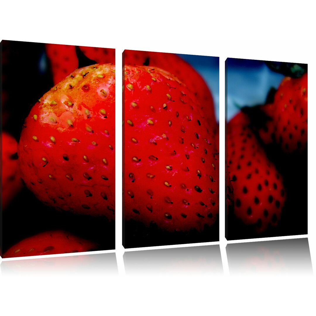 3-tlg. Leinwandbilder-Set „Reife Erdbeeren“, Fotodruck