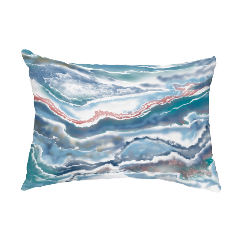 Abstract Outdoor Reversible Throw Pillow, Blue