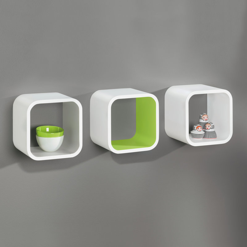 Deondrae Square Floating Shelf, White/Green