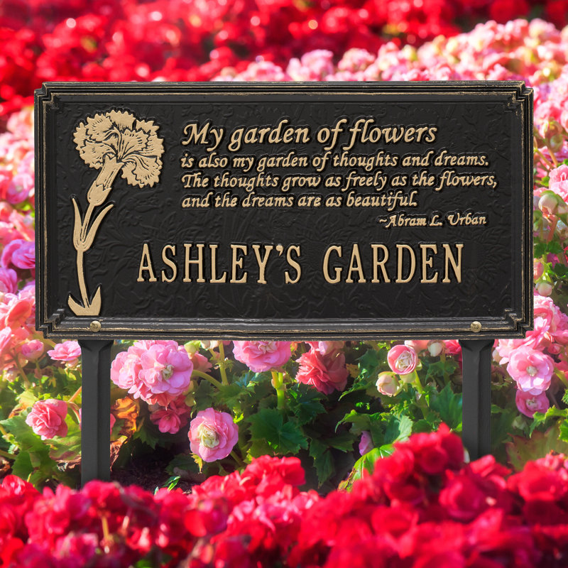 Plaque de jardin personnalisée Dianthus, Noir / or, Oui