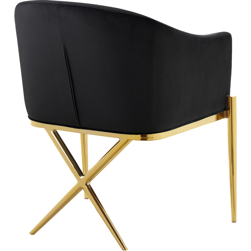 Xavier Upholstered Dining Chair, Black Velvet, Gold