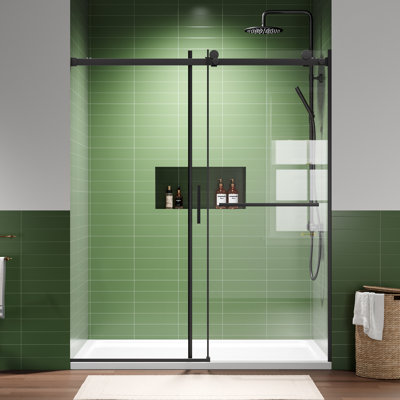 Porte de douche coulissante simple encadrée de 56 à 60 po x H 72 po avec verre trempé transparent de 8 mm