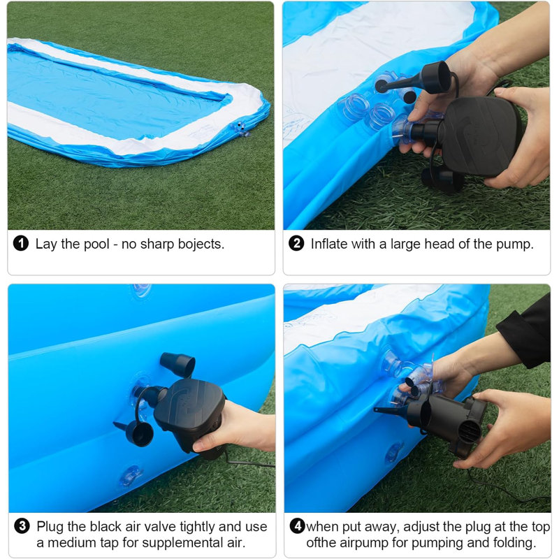 Large Blue PVC Rectangular Inflatable Pool with Pump