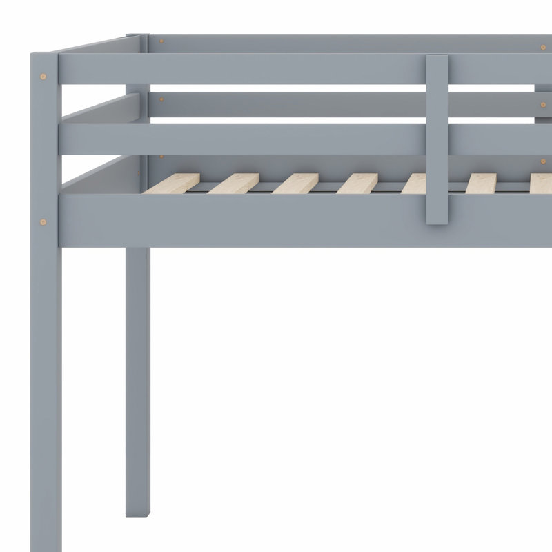 Lit mezzanine en bois robuste avec échelle et support à lattes robuste, Gris
