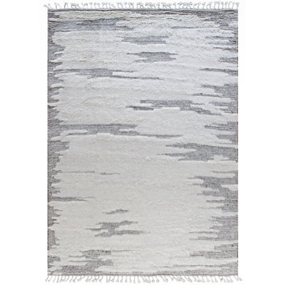 Tapis marocain ivoire / gris à poils longs en laine Moroccan