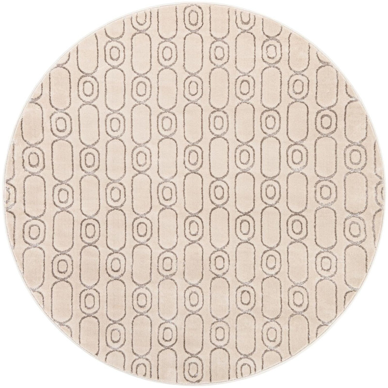 Tapis contemporain blanc et argenté Vincente, Rond 6 pi 1 po