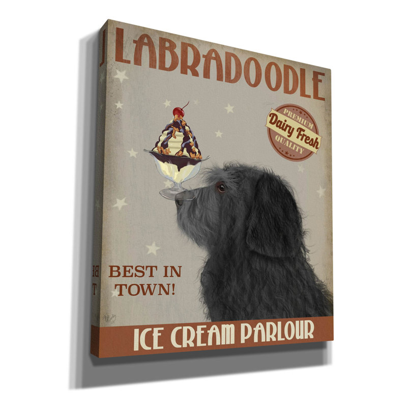 «Labradoodle, Black, Ice Cream» par Fab Funky, art mural sur toile, H 30 po x l 26 po x P 1,5 po