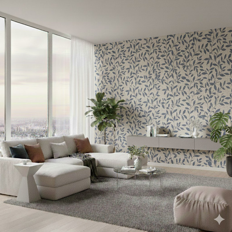 Utopia Collection Loose Leaf Wallpaper Roll, Navy