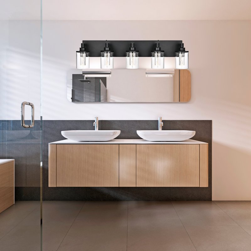 Vanity Light (5-Light), (3000K/3500K/4500K/5000K/6000K, Dimmable), Eye Protection LED Bathroom Light Fixture, Modern Wall Light Over Mirror With Clear Glass Shade
