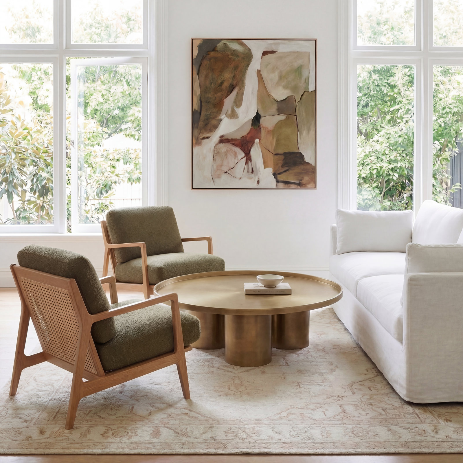 Carmelo Upholstered Armchair, Forrest Green/Oak