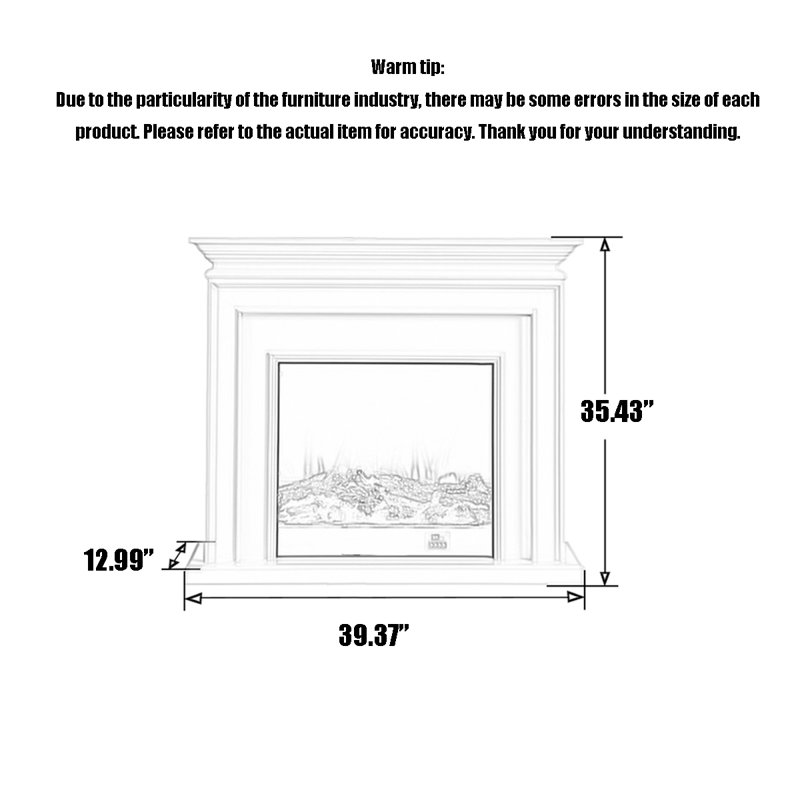 European-style electronic simulated flame decorative fireplace, Black, 35.43" H x 39.37" W x 12.99" D