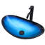 Lavabo de salle de bain en forme de bateau en verre trempé bleu, drain escamotable, au-dessus du comptoir, crée un récipient artistique à impact visuel, installation simple