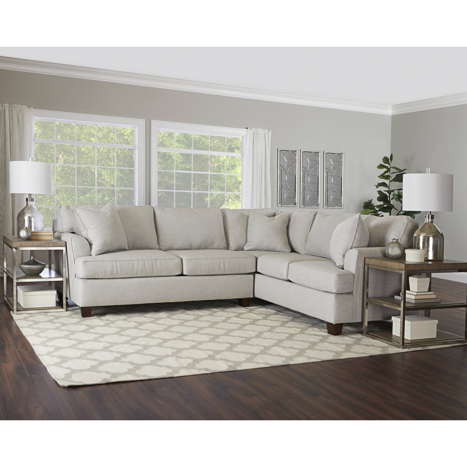 Conradina Upholstered L-Sectional, Drusky Ivory Sustain® Basketweave, Right Hand Facing