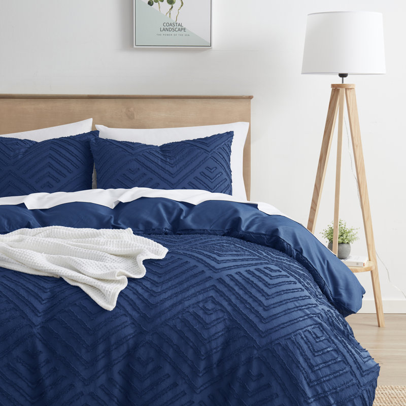 Ensemble de housse de couette Modern Boho, Bleu marine, Housse de couette pour grand lit et 2 taies décor