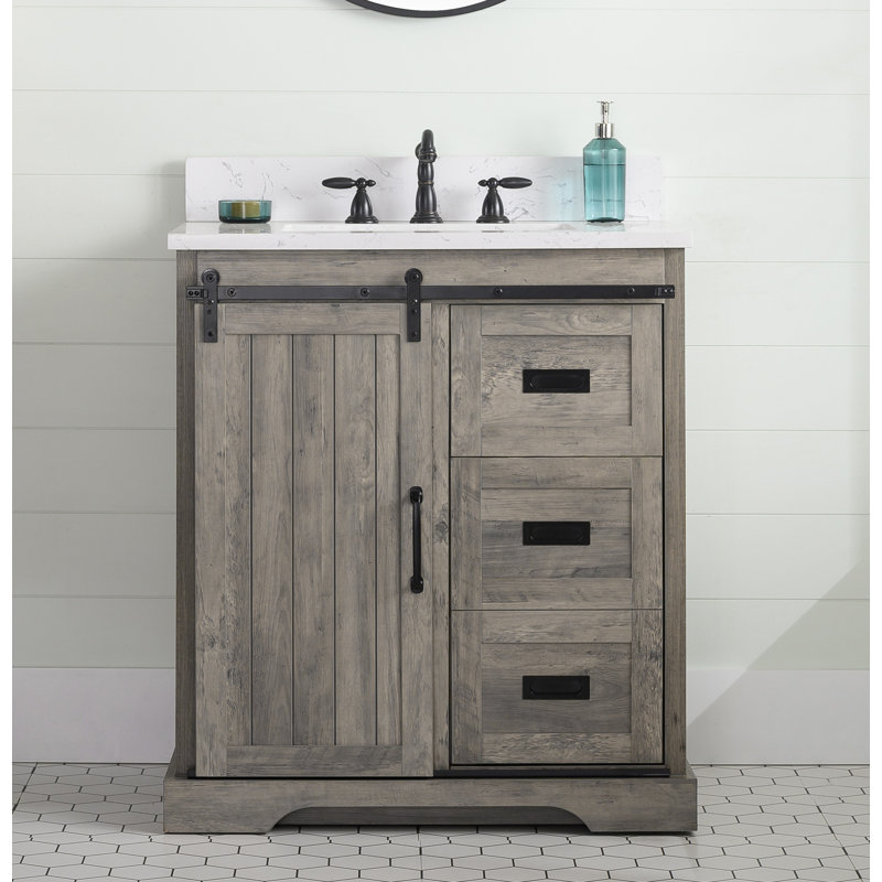 Ensemble de meuble-lavabo simple 30 po Cayden, Blanc de Carrare, Gris patiné