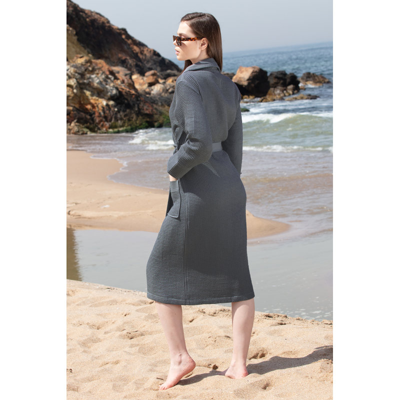 Peignoir mi-mollet en coton avec poches, Gris anthracite, S