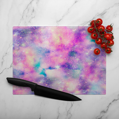 Starry Galaxy Print In Glass Chopping Board