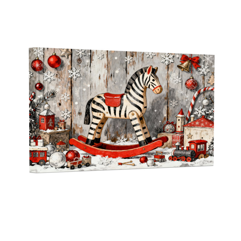 «Christmas Christmas», ensemble de 3 impressions sur toile de cheval à bascule zèbre, H 16 po x l 24 po