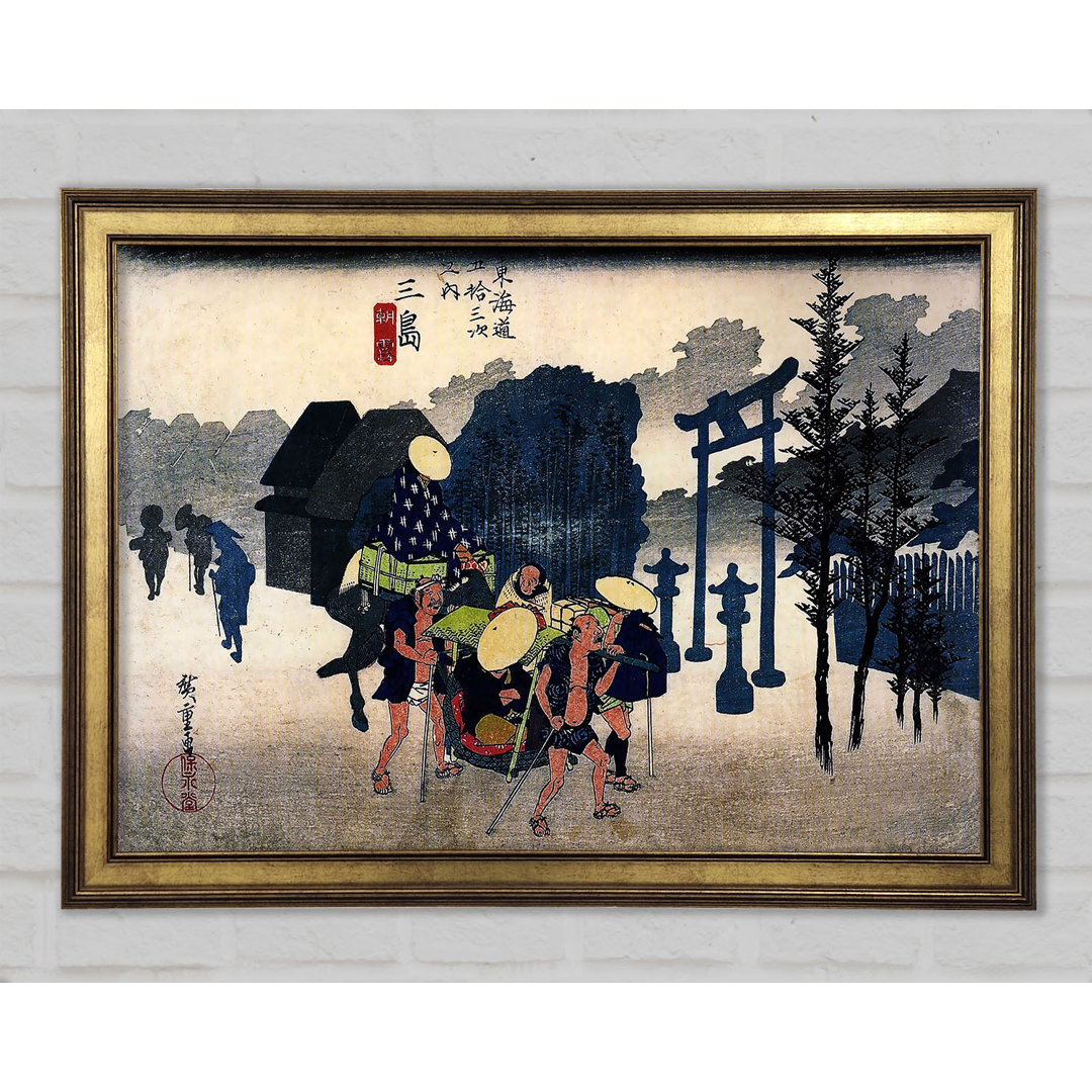 Hiroshige Reisende, die an einem Schrein vorbeigehen - Einzelne Bilderrahmen Kunstdrucke