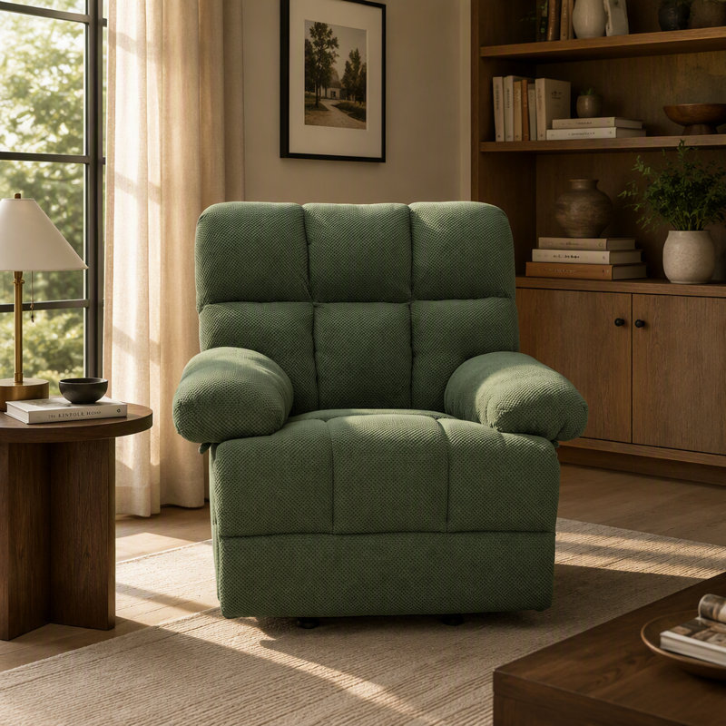 Fauteuil inclinable à bascule manuel moderne avec revêtement en tissu texturé pour salon