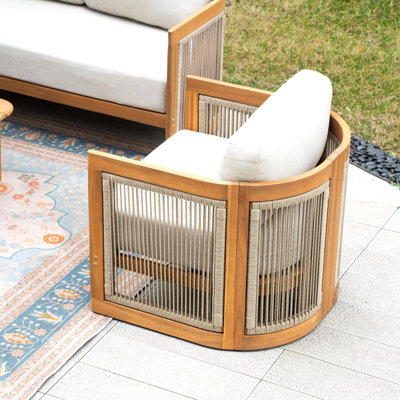 MIMO 4-Piece Outdoor Solid Wood & Rope Sofa Set with Coffee Table